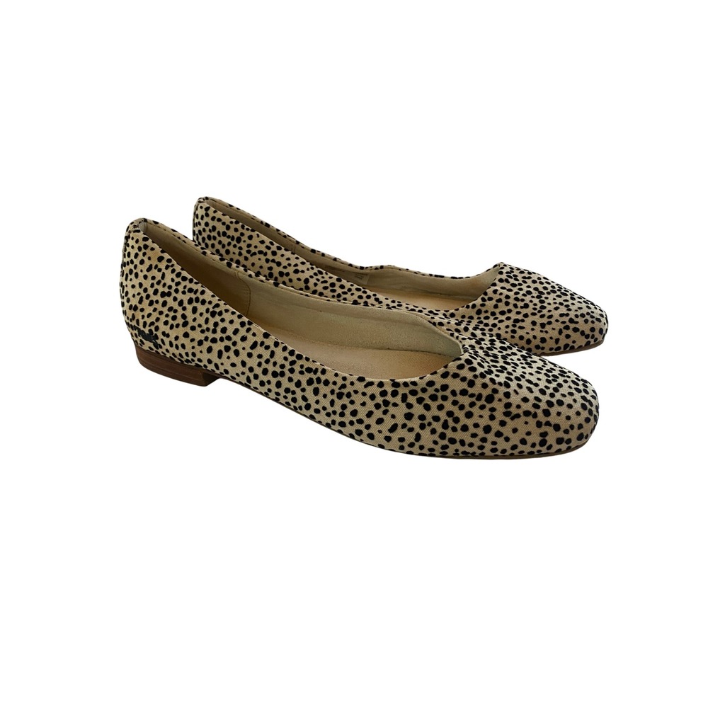 TOMS Jutti Ballet Flats Womens 7.5 Tan Black Animal Spot Print Slip On Shoes